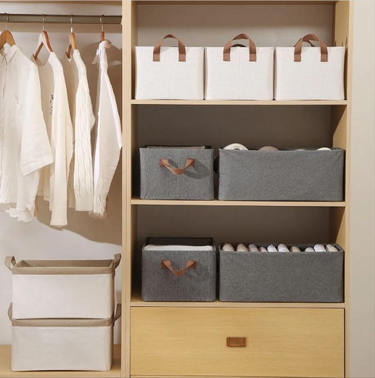 2PCS Foldable Fabric Storage Boxes with Handles – Large Collapsible Organizer Baskets