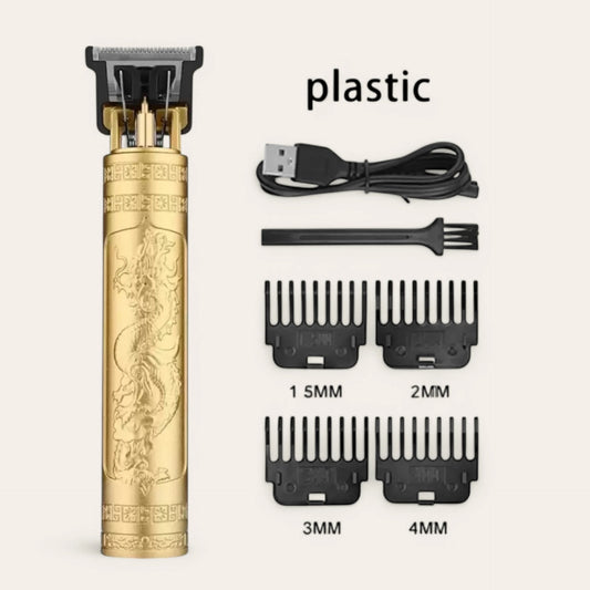 Vintage T9 Professional Cordless Hair Trimmer – USB Rechargeable Beard & Hair Clipper (Gold)