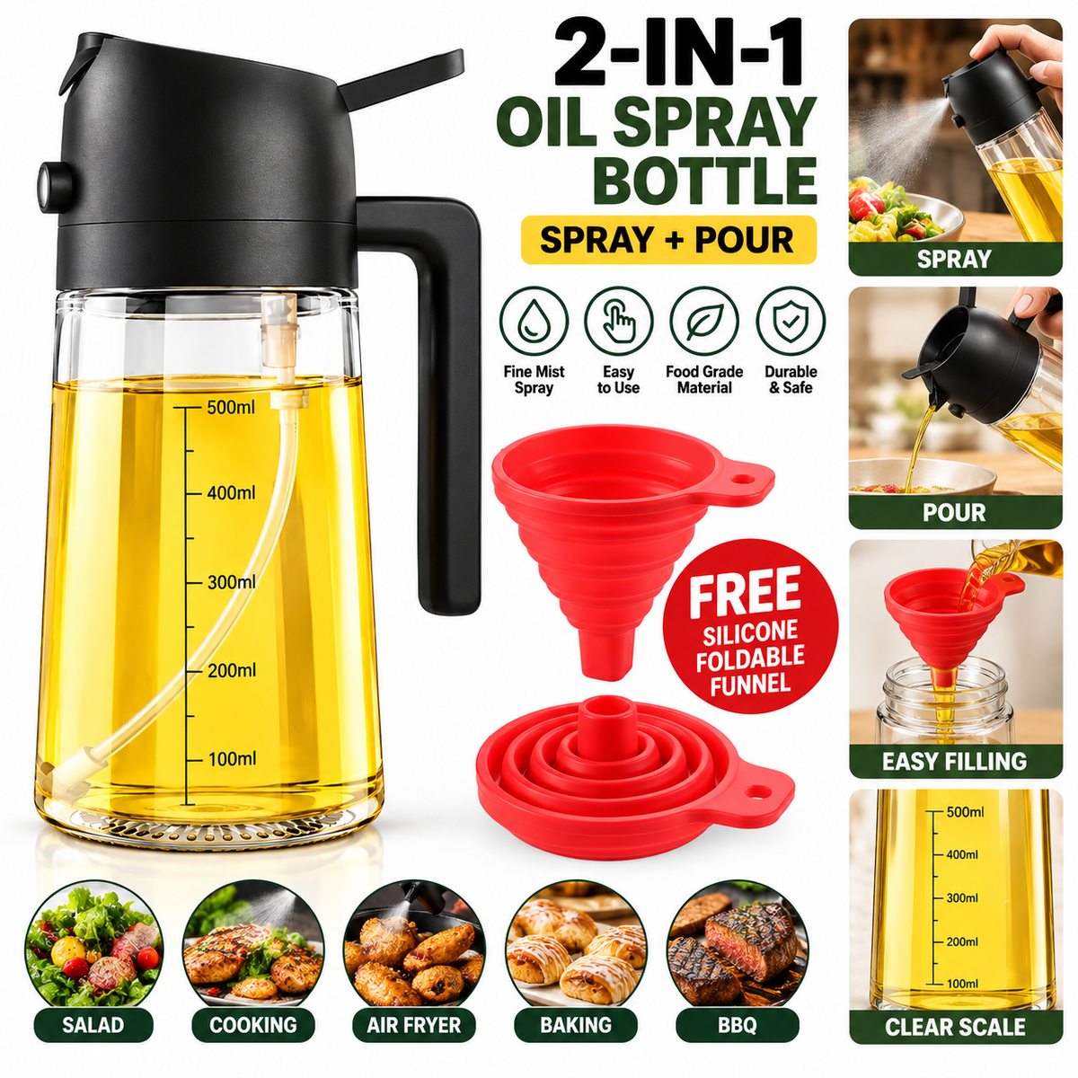 2-in-1 Oil Spray Bottle + FREE Silicone Funnel