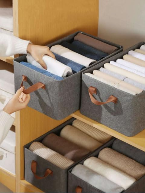 2PCS Foldable Fabric Storage Boxes with Handles – Large Collapsible Organizer Baskets