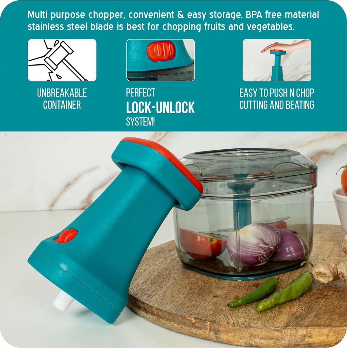 1000ml Manual Press Vegetable Cutter – 6 Blade